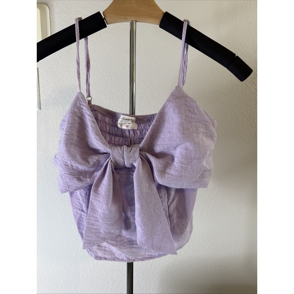 Sienna Sky Women's Smocked Crop Top Bow Purple Size Medium